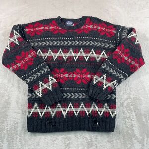 Vintage Woolrich Sweater Men Large Fair Isle Wool Knit Floral Nordic Fisherman